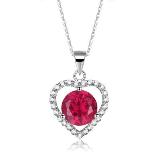 Bijoux en argent véritable 925, pendentif en forme de cœur en pierre rubis exquis pour femmes, anniversaire/anniversaire
